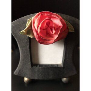 Vintage Black & Red Rose Green Leaves Picture Frame Brass Ball Feet NWOT Photo 3